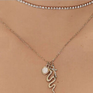 Snake & Cross Charmed Rhinestone Pendant Women's Hot Fashion Necklace